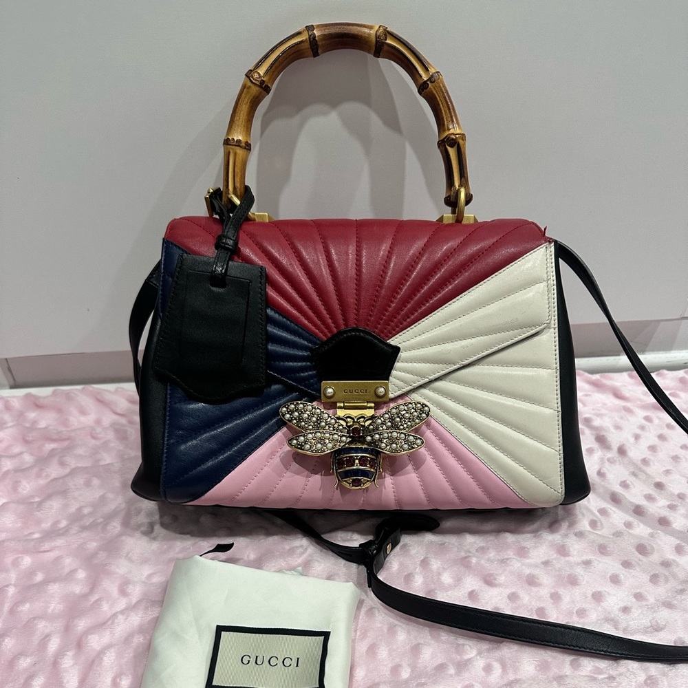 Calfskin Bamboo Trapuntaga Queen Margaret Top Hamdle Bag Mystic